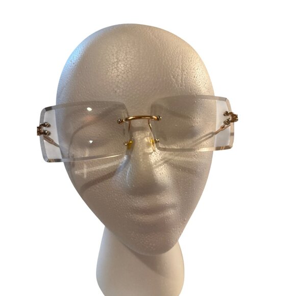 Rimless Oversized Clear Lens Glasses With Gold & Black Arms - Picture 1 of 3